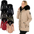 Navahoo warme Damen Winter Jacke lang Teddyfell Winterjacke Parka Mantel B938