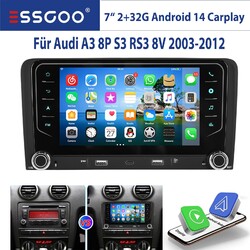 Carplay 2+32GB Android14 Autoradio GPS NAVI BT SWC WIFI Für Audi A3 8P 2003-2012