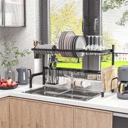 HOMCOM Abtropfgestell Geschirr 2-stufiges Abtropfgitter 51-93 cm Abtropfständer