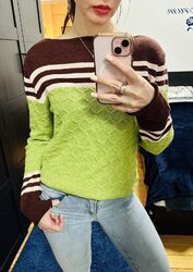 Damen Strickpullover Farbblock – Herbst Winter Sweater – Langarm – S/M