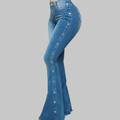 Damen Denim Schlaghose Stretch Jeans Bootcut Hose Jeanshose Freizeit Hüftjeans