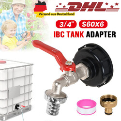 3/4" Auslaufhahn IBC Regen Garten Tank Deckel Adapter S60 x6mm Kappe Wasserhahn
