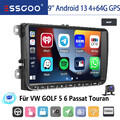 DAB+ Autoradio Carplay GPS NAVI KAM 64G Android 14 Für VW GOLF 5 6 Touran Tiguan