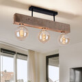 Holzleuchte Deckenlampe Deckenleuchte 3 flammig Metall Holz schwarz natur L 60cm