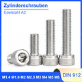 Zylinderschrauben DIN 912 Edelstahl A2 Innensechskant M1.4 M1.6 M2 M3 M4 M5 M6