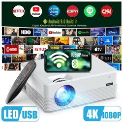 4K LED Projektor Heimkino WiFi Bluetooth Mini Beamer 1080P Halterung Android DE