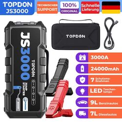 TOPDON KFZ 3000A Starthilfe JS3000 12V Jump Starter Ladegerät Booster Powerbank⭐⭐⭐⭐100% Echte Kapazität✅SicherA++✅7.0L&9.0L✅45 Bo*o*st