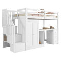 Hochbett Etagenbett 90x200 Kinderbett mit Kleiderschrank Schreibtisch und Treppe