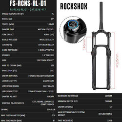 RockShox Recon Boost 29" 140 mm E-MTB Luftfedergabel 42mm Offset 110*15 mm AM/XC