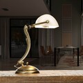 Schreibtisch Tischlampe Bankerleuchte Antik Bronze Glas aus Messing Zugschalter