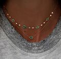 DAMEN KETTE GOLD SILBER GRÜNE STEINE STERNE MOND HALSKETTE MULTILAYER 