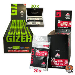GIZEH 20 XL Slim Filter Extra lang + 20 Black Magnet Fine Paper grün à 100 Blatt