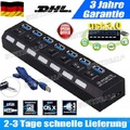 USB 3.0 Hub 7 Port Splitter Adapter mit Aktiv Netzteil Verteiler für PC Laptop