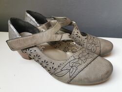 WIE NEU Rieker Keil Damen Sandalette Halbschuh Absatz elegant grau 37 synthetik