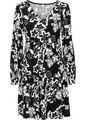 Kleid mit Blumenprint Gr. 40/42 Schwarz/Weiß Minikleid Freizeitkleid Dress Neu*