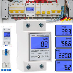 Wechselstromzähler Stromzähler Geeicht Für DIN Hutschiene 5(80)A AC 230V LCD Neu