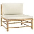  7-tlg. Garten-Lounge-Set mit Cremeweißen Kissen Bambus