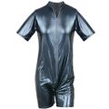 Herren Wetlook Kurz-Overall mit Zip sexy Body Anzug Jumpsuit Kostüm Unterwäsche
