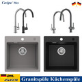 Granitspüle Küchenspüle Spülbecken Einbauspüle Granit mit Siphon Spüle 45x45cm