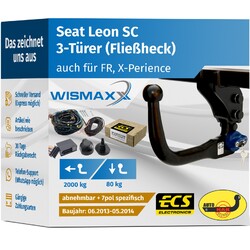 ANHÄNGERKUPPLUNG vert. abnehmbar für Seat Leon SC 13-14 +7pol E-Satz ECS