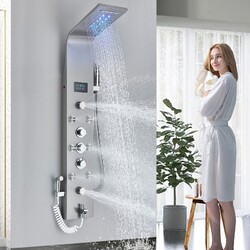 Duschpaneel mit Handbrause Edelstahl LED Regendusche Duschsäule Massage Duschset