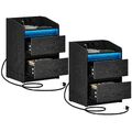 2er set LED Nachttisch, Beistelltisch mit Ladestation Nachtschrank mit Schublade