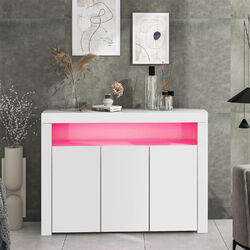 Sideboard mit LED-Leuchten Kommode Wohnzimmer Schrank Anrichte Weiß Hochglanz