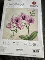 Kreuz-Stickpackung "Orchidee" Original mit Stoff u. Rest-Garn v. Luca S