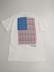 T-Shirt COLUMBIA PFG Herren weiß Performance Angelausrüstung Fisch USA Flagge Logo L
