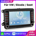 Für VW SEAT SKODA Android 14 2+64GB Autoradio Carplay 7'' BT Navi RDS GPS WIFI