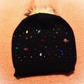 Kuschelig,warm und weiche Mütze mit Straßsteinen und Kaninchen Bommel"Neu