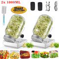 2x 1000ml Sprossenglas Set Keimglas Keimgerät Keimgläser mit Gestell Bodenschale