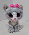 Ty Beanie Boo Kiki grau Kätzchen Katze Plüschtier 6" Sammlerstück weiches Plüschtier rosa Schleife