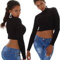 Damen Rollkragen Pullover bauchfrei sexy Ripp Stretch 34 36 Bodycon figurbetont