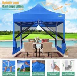 Pavillon Pavillion 3x3m Gartenpavillon Pop Up Faltbar mit 4 Seitenteilen Mesh,