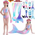 Kinder Meerjungfrau Schwanz mit Monoflosse Schwimm Bikini Set Badeanzug Kostüme.