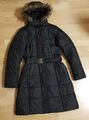 Damen Winter Mantel Long Stepp Winterjacke Wattierung Kapuze Gürtel Warm Gr. 38