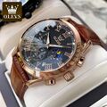 Herren Chronograph Armbanduhr mit Lederarmband - Mondphasenanzeige & Datum