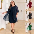 Damen Mesh Elegant Partykleid Midikleid 3/4 Ärmel Ballkleid Abendkleid Übergröße