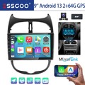 DAB+ Android 13 9" Autoradio Für PEUGEOT 206 2001-2016 Carplay KAM GPS Nav 2+64G