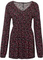 Damen Shirtbluse mit Blumenprint Gr. 44/46 Schwarz Holunderbeere Himbeere Neu