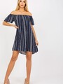 Marineblaues Kurzarm Kleid aus 100% Viskose