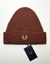 FRED PERRY - STRICKMÜTZE MÜTZE - WAFFELSTRUKTUR - WHISKYBRAUN - ONE SIZE - NEU