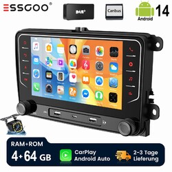DAB+ Android 14 4+64G CarPlay Autoradio GPS WiFi Kam Für VW GOLF 5 6 Plus Touran