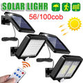 56/100COB Solarleuchte mit Bewegungsmelder Außen Lampe Fluter LED Strahler Licht