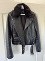 Zara Lederjacke Schwarz Kunstfell Gr S Bikerjacke Jacke Warm Gefüttert 