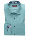 Langarmhemd eterna Modern Fit grün Strukturwebung Patches Floraldruck Gr. 38-48