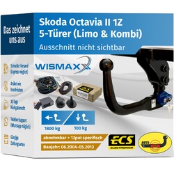 ANHÄNGERKUPPLUNG vert. abnehmbar für Skoda Octavia II 1Z 04-13 +13pol E-Satz ECS