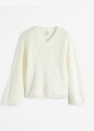 Strickpullover mit V-Ausschnitt Gr. 36/38 Wollweiß Damen Pullover Sweaters Neu*