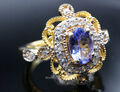 GOLDJUNGE69 * HARRY IVENS EDELSTEIN RING (17) TANSANIT AAAA OVAL 925er SILBER/ve